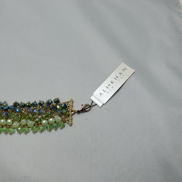 Ali Khan beaded bracelet with gold links. color aqua-green-seagrass beads - Picture 3 of 5